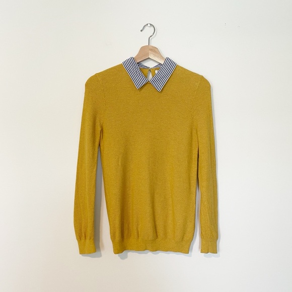 J. Crew • Yellow Sweater with Striped Collar - Picture 1 of 6
